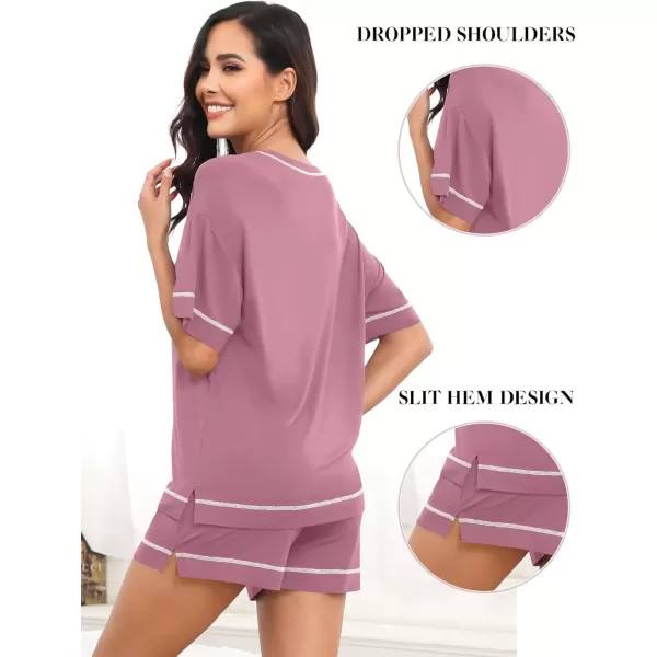 imageSWOMOG Womens Modal Pajama Set Short Sleeve Sleepwear Comfy Pjs Loungewear Sets 2 Piece Casual Nightwear with Pockets SXXLTaro Purple