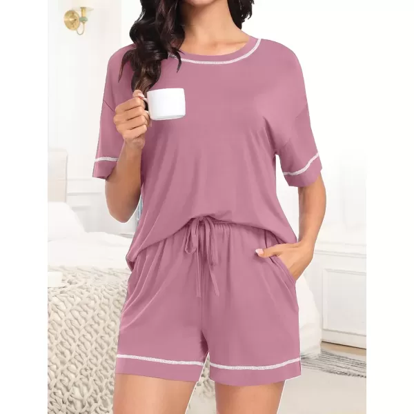 imageSWOMOG Womens Modal Pajama Set Short Sleeve Sleepwear Comfy Pjs Loungewear Sets 2 Piece Casual Nightwear with Pockets SXXLTaro Purple