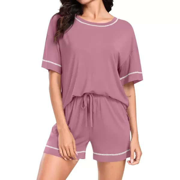 imageSWOMOG Womens Modal Pajama Set Short Sleeve Sleepwear Comfy Pjs Loungewear Sets 2 Piece Casual Nightwear with Pockets SXXLTaro Purple