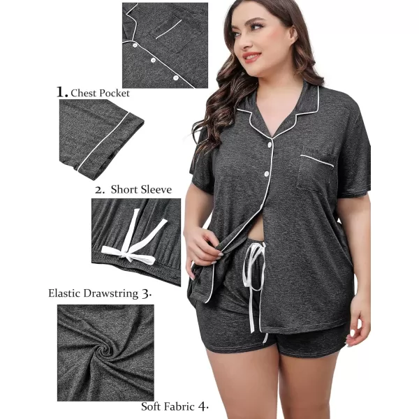 imageSWOMOG Womens Plus Size Pajama Set Short Sleeve Sleepwear Top and Pants Button Up Pajamas for Women LoungewearZdark Gray