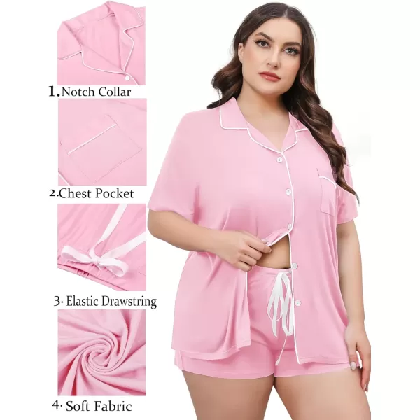 imageSWOMOG Womens Plus Size Pajama Set Short Sleeve Sleepwear Top and Pants Button Up Pajamas for Women LoungewearZlight Pink