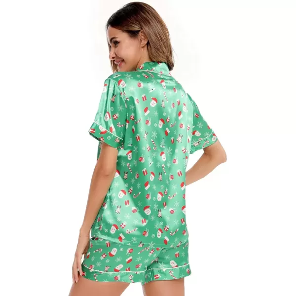 imageSWOMOG Womens Silk Satin Pajamas Set Short Sleeve Sleepwear Button Down Top and Shorts Loungewear 2 Piece Pjs Set XS3XLChristmas Gift Green