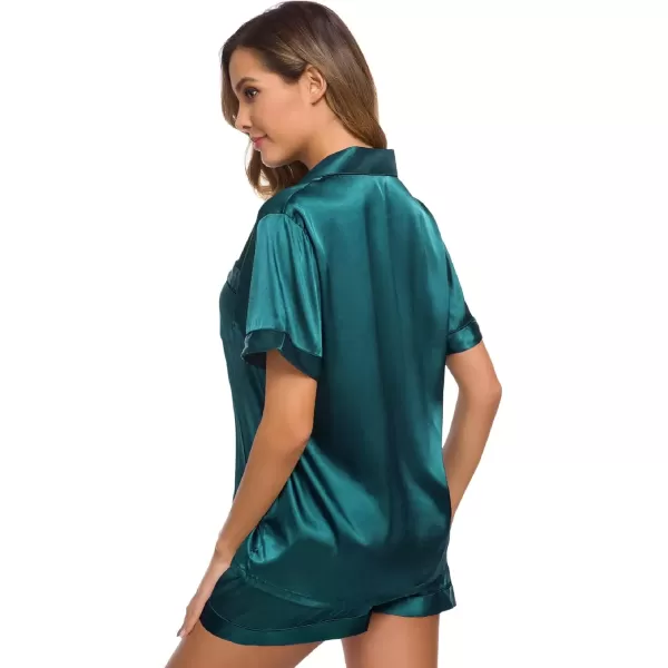 imageSWOMOG Womens Silk Satin Pajamas Set Short Sleeve Sleepwear Button Down Top and Shorts Loungewear 2 Piece Pjs Set XS3XLGreen Solid