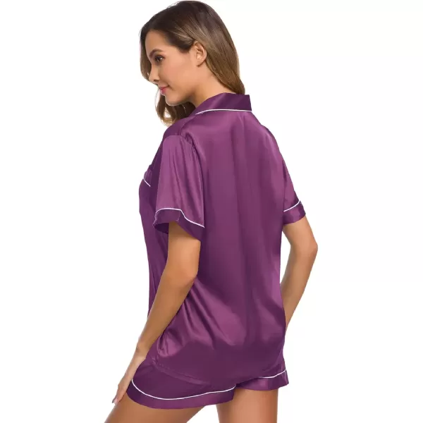 imageSWOMOG Womens Silk Satin Pajamas Set Short Sleeve Sleepwear Button Down Top and Shorts Loungewear 2 Piece Pjs Set XS3XLPearly Purple