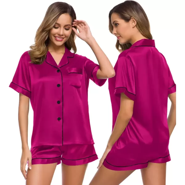 imageSWOMOG Womens Silk Satin Pajamas Set Short Sleeve Sleepwear Button Down Top and Shorts Loungewear 2 Piece Pjs Set XS3XLPitaya