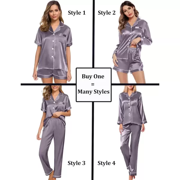 imageSWOMOG Women 4Pcs Silk Pajamas Set Button Down Sleepwear Loungewear Pj Sets for Ladies NightwearChestnut