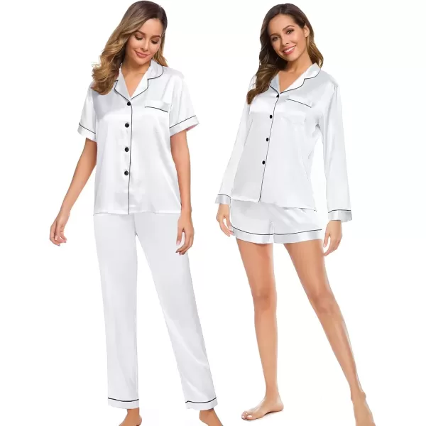 imageSWOMOG Women 4Pcs Silk Pajamas Set Button Down Sleepwear Loungewear Pj Sets for Ladies NightwearWhite