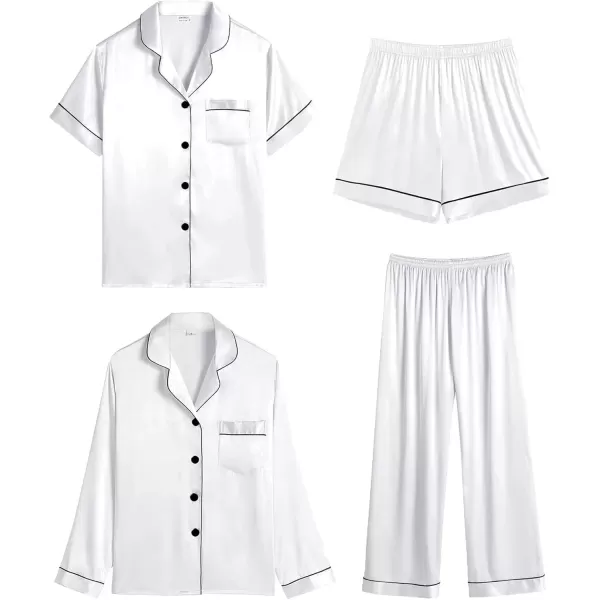 imageSWOMOG Women 4Pcs Silk Pajamas Set Button Down Sleepwear Loungewear Pj Sets for Ladies NightwearWhite