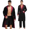 imageSWOMOG Mens 3 Pcs Robe Silk Satin Kimono Bathrobe with ShortsampampPants Set Lightweight Soft SleepwearBlack
