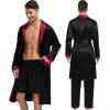 imageSWOMOG Mens 3 Pcs Robe Silk Satin Kimono Bathrobe with ShortsampampPants Set Lightweight Soft SleepwearBlack