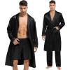 imageSWOMOG Mens 3 Pcs Robe Silk Satin Kimono Bathrobe with ShortsampampPants Set Lightweight Soft SleepwearCarbon