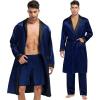 imageSWOMOG Mens 3 Pcs Robe Silk Satin Kimono Bathrobe with ShortsampampPants Set Lightweight Soft SleepwearDark Blue