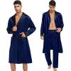 imageSWOMOG Mens 3 Pcs Robe Silk Satin Kimono Bathrobe with ShortsampampPants Set Lightweight Soft SleepwearDark Blue