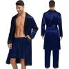 imageSWOMOG Mens 3 Pcs Robe Silk Satin Kimono Bathrobe with ShortsampampPants Set Lightweight Soft SleepwearDark Blue