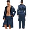 imageSWOMOG Mens 3 Pcs Robe Silk Satin Kimono Bathrobe with ShortsampampPants Set Lightweight Soft SleepwearDark Gray