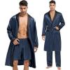 imageSWOMOG Mens 3 Pcs Robe Silk Satin Kimono Bathrobe with ShortsampampPants Set Lightweight Soft SleepwearDark Gray