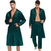 imageSWOMOG Mens 3 Pcs Robe Silk Satin Kimono Bathrobe with ShortsampampPants Set Lightweight Soft SleepwearDark Green