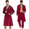 imageSWOMOG Mens 3 Pcs Robe Silk Satin Kimono Bathrobe with ShortsampampPants Set Lightweight Soft SleepwearDark Wine Red