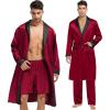 imageSWOMOG Mens 3 Pcs Robe Silk Satin Kimono Bathrobe with ShortsampampPants Set Lightweight Soft SleepwearDark Wine Red
