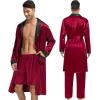imageSWOMOG Mens 3 Pcs Robe Silk Satin Kimono Bathrobe with ShortsampampPants Set Lightweight Soft SleepwearDark Wine Red