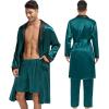 imageSWOMOG Mens 3 Pcs Robe Silk Satin Kimono Bathrobe with ShortsampampPants Set Lightweight Soft SleepwearGreen