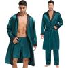 imageSWOMOG Mens 3 Pcs Robe Silk Satin Kimono Bathrobe with ShortsampampPants Set Lightweight Soft SleepwearGreen