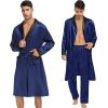 imageSWOMOG Mens 3 Pcs Robe Silk Satin Kimono Bathrobe with ShortsampampPants Set Lightweight Soft SleepwearNavy Blue