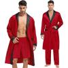 imageSWOMOG Mens 3 Pcs Robe Silk Satin Kimono Bathrobe with ShortsampampPants Set Lightweight Soft SleepwearRed