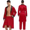 imageSWOMOG Mens 3 Pcs Robe Silk Satin Kimono Bathrobe with ShortsampampPants Set Lightweight Soft SleepwearRed