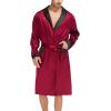 imageSWOMOG Mens Satin Robe with Shorts Set Silky Kimono Bathrobe Lightweight Soft SleepwearDark Wine Red
