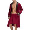 imageSWOMOG Mens Satin Robe with Shorts Set Silky Kimono Bathrobe Lightweight Soft SleepwearDark Wine Red