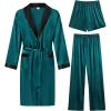 imageSWOMOG Mens 3 Pcs Robe Silk Satin Kimono Bathrobe with ShortsampampPants Set Lightweight Soft SleepwearGreen