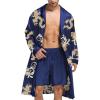 imageSWOMOG Mens Satin Robe with Shorts Set Silky Kimono Bathrobe Lightweight Soft SleepwearBlue Dragon