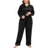 imageSWOMOG Plus Size Pajama Set for Women Silk Satin Pajamas Long Sleeve Sleepwear Button Down PJs Soft Pj Set with Chest PocketPippingcarbon Black
