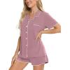 imageSWOMOG Womens Button Down Pajamas Set Short Sleeve Sleepwear Bride 2 Piece Modal Pajama Set Pjs Shorts SXXLTaro Purple