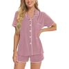 imageSWOMOG Womens Button Down Pajamas Set Short Sleeve Sleepwear Bride 2 Piece Modal Pajama Set Pjs Shorts SXXLTaro Purple