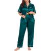 imageSWOMOG Womens Plus Size Pajamas Silk Satin Pajama Set Short Sleeve Shirt with FullLength Pants Pjs Sleepwear Set 18W26WGreen