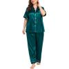 imageSWOMOG Womens Plus Size Pajamas Silk Satin Pajama Set Short Sleeve Shirt with FullLength Pants Pjs Sleepwear Set 18W26WGreen