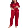 imageSWOMOG Womens Plus Size Pajamas Silk Satin Pajama Set Short Sleeve Shirt with FullLength Pants Pjs Sleepwear Set 18W26WReda