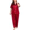imageSWOMOG Womens Plus Size Pajamas Silk Satin Pajama Set Short Sleeve Shirt with FullLength Pants Pjs Sleepwear Set 18W26WReda
