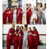 imageSWOMOG Womens Plus Size Pajamas Silk Satin Pajama Set Short Sleeve Shirt with FullLength Pants Pjs Sleepwear Set 18W26WReda