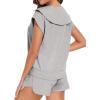 imageSWOMOG Womens Track Suits 2 Piece HalfZip Lapel Cap Sleeve Sweatshirt High Waist Drawstring Shorts with Pockets SweatsuitGrey