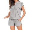 imageSWOMOG Womens Track Suits 2 Piece HalfZip Lapel Cap Sleeve Sweatshirt High Waist Drawstring Shorts with Pockets SweatsuitGrey