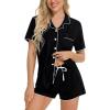 imageSWOMOG Womens Button Down Pajamas Set Short Sleeve Sleepwear Bride 2 Piece Modal Pajama Set Pjs Shorts SXXLBlack