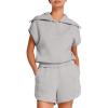imageSWOMOG Womens Track Suits 2 Piece HalfZip Lapel Cap Sleeve Sweatshirt High Waist Drawstring Shorts with Pockets SweatsuitGrey