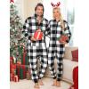 imageSWOMOG Couples Christmas One Piece Pajamas Sets Women ampamp Men Fleece Winter Loungewear ZipUp Jumpsuit with Pockets PjsBig Black White Grid