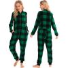 imageSWOMOG Couples Christmas One Piece Pajamas Sets Women ampamp Men Fleece Winter Loungewear ZipUp Jumpsuit with Pockets PjsBig Plaid Black and Green