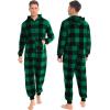 imageSWOMOG Couples Christmas One Piece Pajamas Sets Women ampamp Men Fleece Winter Loungewear ZipUp Jumpsuit with Pockets PjsBig Plaid Black and Green