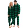 imageSWOMOG Couples Christmas One Piece Pajamas Sets Women ampamp Men Fleece Winter Loungewear ZipUp Jumpsuit with Pockets PjsBig Plaid Black and Green