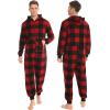imageSWOMOG Couples Christmas One Piece Pajamas Sets Women ampamp Men Fleece Winter Loungewear ZipUp Jumpsuit with Pockets PjsBlack and Red Plaid